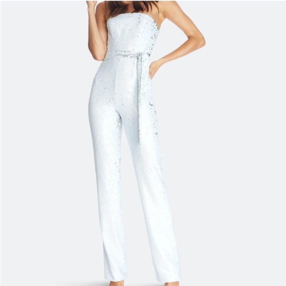 Dress the Population White Strapless Sequin Jumpsuit
